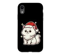 Carcasa para iPhone XR Gato Blanco Invierno con Sombrero de Papá Noel