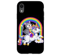 Carcasa para iPhone XR Gato Montando Unicornio Arco Iris Fantasía Lindo