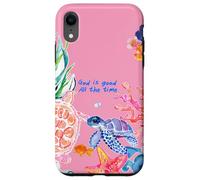 Carcasa para iPhone XR God Is Good Summer Ocean Preppy Pink Turtle & Coral