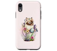 Carcasa para iPhone XR Happy Easter Cat Easter Tea Cup Coffee Cat Siamese Floral