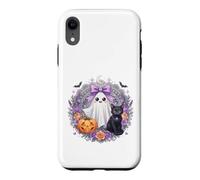 Carcasa para iPhone XR Kawaii Fantasma Gato Negro Calabaza Halloween Floral