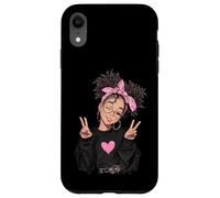Carcasa para iPhone XR Linda Chica Signo de Paz Pelo Rizado Divertido gráfico juguetón Trippy