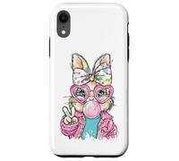 Carcasa para iPhone XR Lindo Conejo de Pascua Signo de Paz Bubble Gum Spring Art Kids Girl