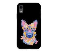 Carcasa para iPhone XR Lindo Pastor Alemán Perro Amante Gráfico Rosa Gafas Floral