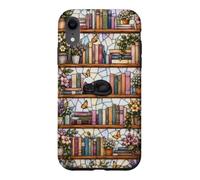 Carcasa para iPhone XR Literary Cat Book Lover Floral Estantería Vitral