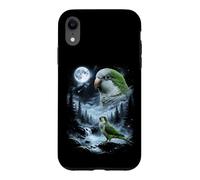 Carcasa para iPhone XR Loro cuáquero Aullando a la Luna 90's Retro Monk Parakeet