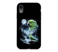 Carcasa para iPhone XR Loro Indio Ringneck Aullando a la Luna 90's Retro Bird