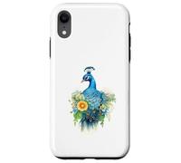 Carcasa para iPhone XR Majestuoso pájaro Pavo Real con Vibrante Arte Floral en Acuarela