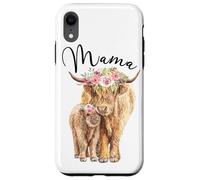 Carcasa para iPhone XR Mama Highland Cow with Baby Calf Floral Mom Mother's Day