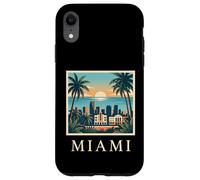 Carcasa para iPhone XR Miami, Florida, costero, Ciudad, Horizonte, Retro, Puesta de Sol, Playa, Palmera