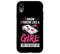 Carcasa para iPhone XR Mujer de Cornhole, Divertida, Lanzo como una niña, Trato de Mantener el Ritmo