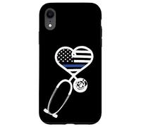 Carcasa para iPhone XR Nurse Police Wife Officer Thin Blue Line Heart Flag Black