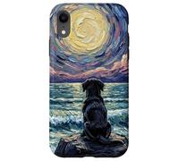 Carcasa para iPhone XR Obra de Arte Black Labrador Starry Night Puppy at The Beach