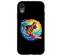 Carcasa para iPhone XR Pastor Alemán Perro Surfing Surfing Dueño Tabla de Surf Jinete Mar