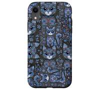 Carcasa para iPhone XR Patrón de Animal Peculiar Kitsch Collage Lindo Gato Floral Azul