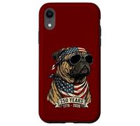 Carcasa para iPhone XR Perro Pug con Bandera Estadounidense 250 años 1776-2026 Bicentenario de EE. UU.