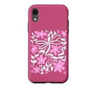 Carcasa para iPhone XR Pink Floral Daisy Dragonfly Botanical Wildflower Vine Garden