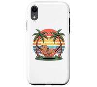 Carcasa para iPhone XR Relaxing Capybara, Sunset, Palm Tree, Summer capy Vacation