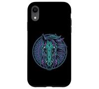 Carcasa para iPhone XR Retrato de Caballo Estilo Cyberpunk Verde Azulado Púrpura Mandala Circuitry