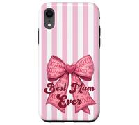 Carcasa para iPhone XR Rosa Rubor, Lazo a Rayas, Pastel, superlinda, la Mejor mamá de la Historia