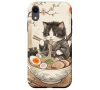 Carcasa para iPhone XR Samurai Ninja Cute Cat Ramen Bowl Japonés Acuarela Japón