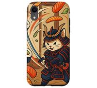 Carcasa para iPhone XR Samurai Sushi Cat Japonés Ukiyo-e Arte Katana Ninja Kitty