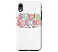 Carcasa para iPhone XR She Is Strong Proverbs 31:22 Gráfico Floral