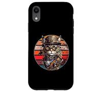 Carcasa para iPhone XR Steampunk Cat Retro Sunset Gafas, Sombrero y Relojes