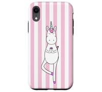 Carcasa para iPhone XR Unicornio de Postura de Yoga superlindo Pastel a Rayas Rosa Rubor