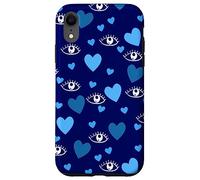 Carcasa para iPhone XR White Eye Lashes Turkish Blue Hearts Pattern