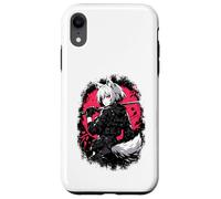 Carcasa para iPhone XR Wolf Anime Girl Samurai Katana Rosa Negro Diseño Estético