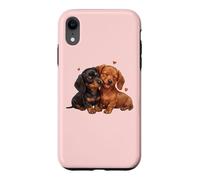 Carcasa para iPhone XR Womens Girls Kids Two 2 Red Black Tan Dachshund Puppy Lover