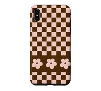Carcasa para iPhone XS MAX Aesthetic Checker Retro Groovy Flowers in Beige and Brown