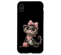 Carcasa para iPhone XS MAX Baby Gecko Kawaii - Gafas de Leopardo Rosa con Personaje de Reptil