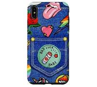 Carcasa para iPhone XS MAX Blue Denim Patch Pattern Bad Luck Babe 90s Diseño estético