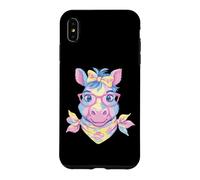 Carcasa para iPhone XS MAX Blue Pig Retrato Animal Lover Graphic Gafas Rosa Floral