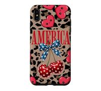 Carcasa para iPhone XS MAX Brown Cheetah America Girls con Estampado de Leopardo, Cereza y Lazo