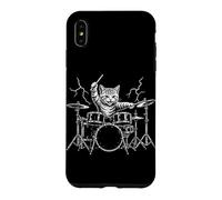 Carcasa para iPhone XS MAX Cat Drummer Rock Star Baquetas Concierto Batería Amante de la música