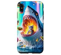 Carcasa para iPhone XS MAX Cat Kitty Montando Fuego Respirando Tiburón Arco Iris Laser