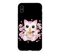 Carcasa para iPhone XS MAX Cherry Blossom Ramen Cat Kawaii Anime japonés Fideos Sakura