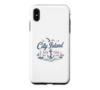 Carcasa para iPhone XS MAX City Island Bronx New York Nautical Anchor Vintage Velero