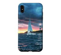 Carcasa para iPhone XS MAX Coastal Lighthouse Sailboat Ocean Sunset Scenic Artwork