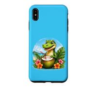 Carcasa para iPhone XS MAX Cocodrilo Divertido en la Playa, Flores Tropicales de Coco