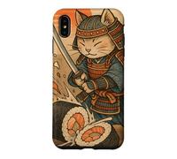 Carcasa para iPhone XS MAX Divertido Sushi Samurai Cat Dojo Puesta de Sol Ukiyo-e Manga Kanji Art