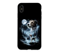 Carcasa para iPhone XS MAX Fox Terrier de Pelo Blanco Aullando a la Luna, Perro Retro de los 90