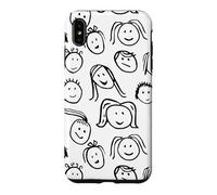 Carcasa para iPhone XS MAX Funny Artsy Linocut Kids Faces, Lindo Sonriendo riendo
