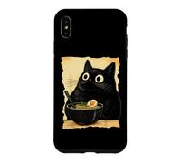 Carcasa para iPhone XS MAX Funny Black Fat Cat Eating Ramen Japanese Kawaii Anime