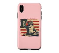 Carcasa para iPhone XS MAX Funny DJ Cat Disco Sound Tech Headphone Music US Flag