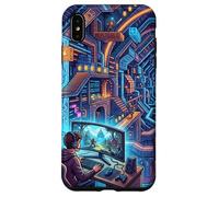 Carcasa para iPhone XS MAX Futurista Cyberpunk PC Gamer y Retro Pixel Art RPG Fantasía