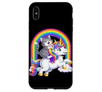 Carcasa para iPhone XS MAX Gato Montando Unicornio Arco Iris Fantasía Lindo